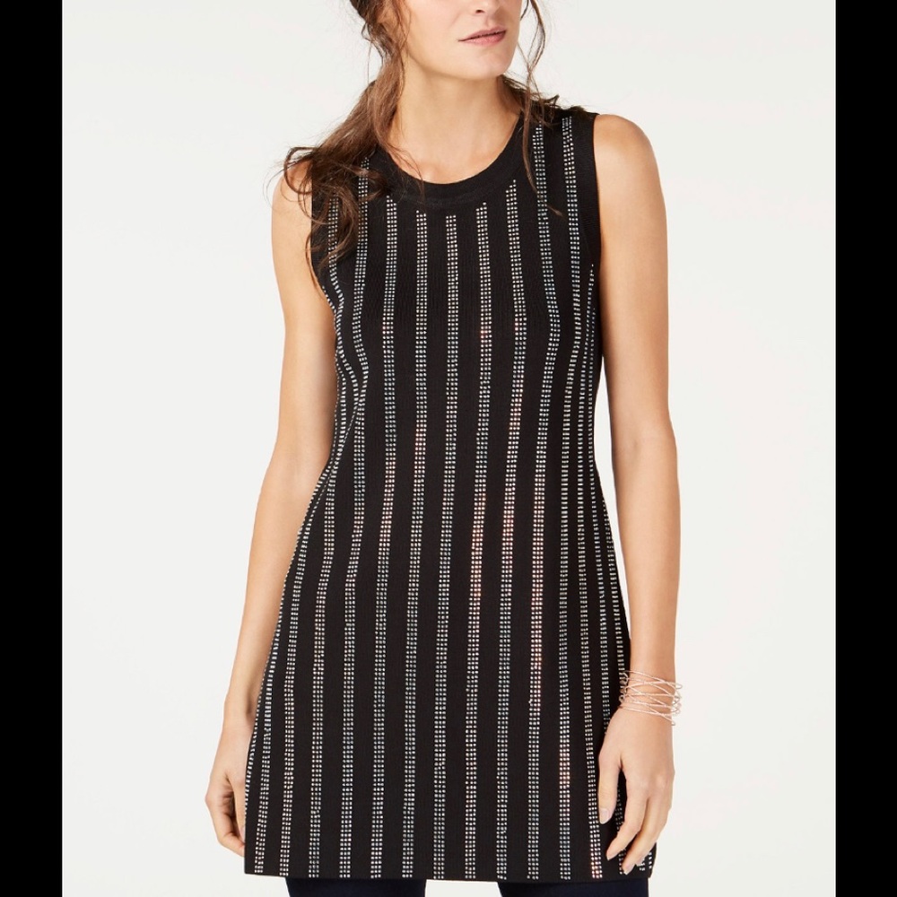 INC Rhinestone Striped Tunic Sweater